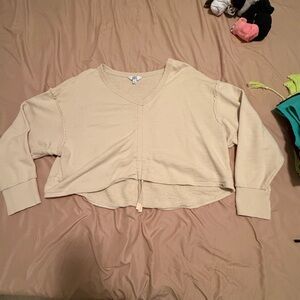 JoyLab Cream V‑Neck Cropped Sweater
